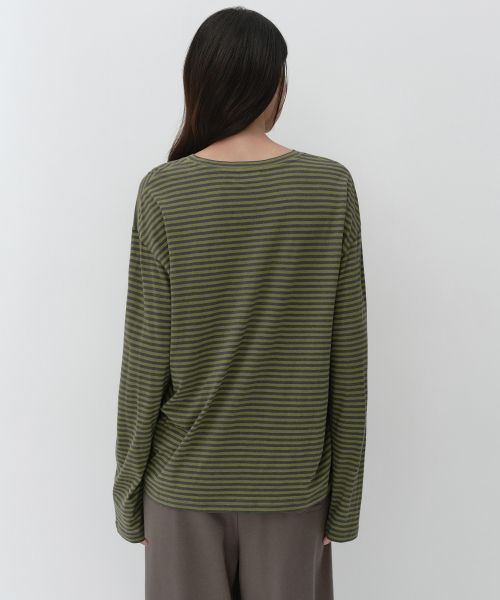 Lookbook (W) Musinsa Standard 女款CR条纹宽松长袖T恤 [橄榄绿] MWFTL8A08-OL