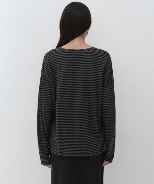 Lookbook (Women) Musinsa Standard Women CR Stripe Relaxed Long Sleeve T-Shirt [Black] MWFTL8A08-BK