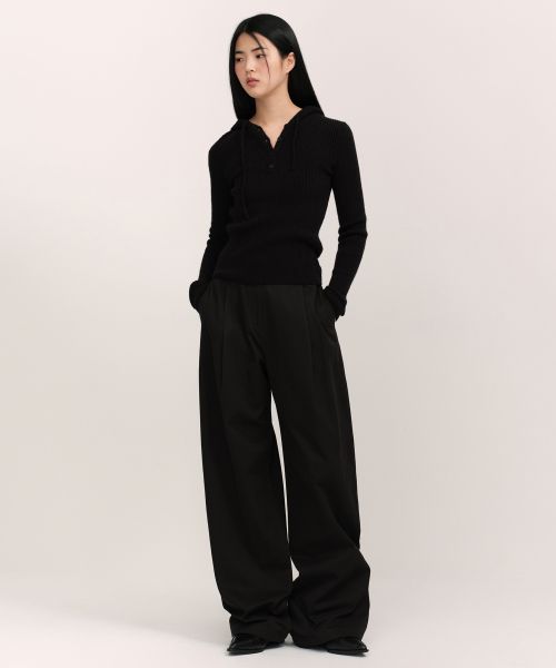 (Women) Musinsa Standard Women Deep Tuck Extra Wide Chino Pants [Black] MWEPC8C02-BK