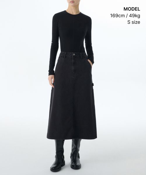 Order (Women) MUSINSA STANDARD WOMEN Denim Carpenter Long Skirt [Washed Black] MWDSN0Z02-WC