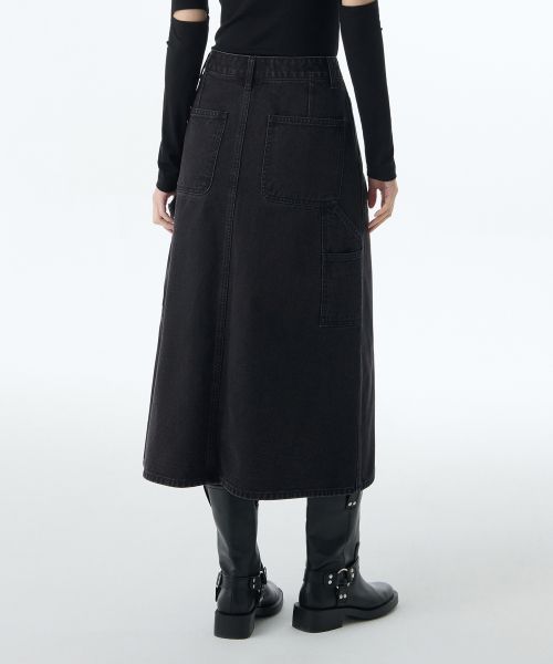 Lookbook (Women) MUSINSA STANDARD WOMEN Denim Carpenter Long Skirt [Washed Black] MWDSN0Z02-WC