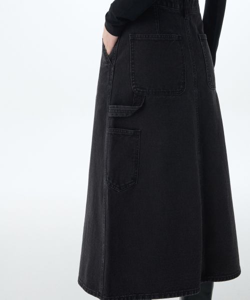 Details for (Women) MUSINSA STANDARD WOMEN Denim Carpenter Long Skirt [Washed Black] MWDSN0Z02-WC