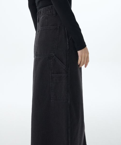 Sizing (Women) MUSINSA STANDARD WOMEN Denim Carpenter Long Skirt [Washed Black] MWDSN0Z02-WC