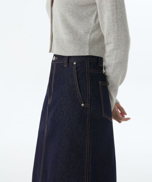 Shop (W) MUSINSA STANDARD 女士深靛蓝牛仔及膝裙 MWDSN0Z04-DI
