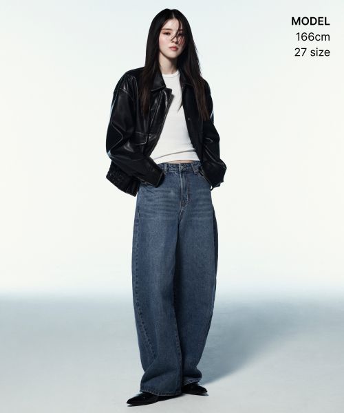 Lookbook (Women) MUSINSA STANDARD WOMEN Essential Curved Denim Pants [Medium Indigo] MWFNP0A05-MI