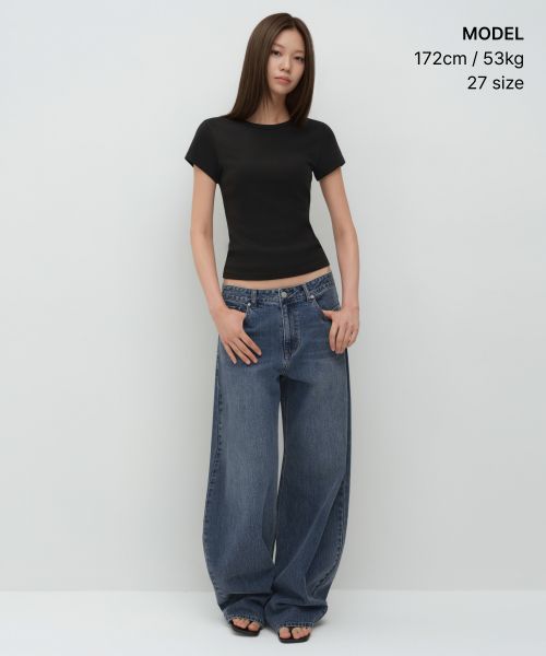 Purchase (Women) MUSINSA STANDARD WOMEN Essential Curved Denim Pants [Medium Indigo] MWFNP0A05-MI