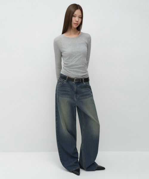 (Women) Musinsa Standard Women Essential Extra Wide Denim Pants [Rusty Blue] MWFNP0A04-UL