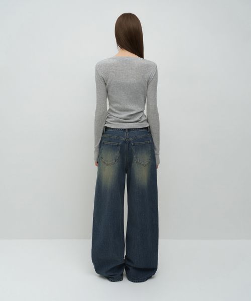 Lookbook (W) MUSINSA STANDARD 女款基本款超寬版牛仔褲【復古藍】 MWFNP0A04-UL