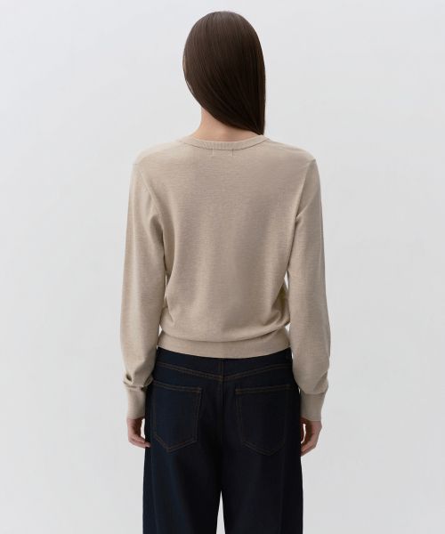 Lookbook (W) MUSINSA STANDARD 女款 Essential 亨利領針織衫［混色淺米色］ MWFWL8A03-HI