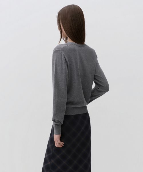 Lookbook (W) MUSINSA STANDARD 女款基本款亨利領針織衫【中灰色】 MWFWL8A03-MR