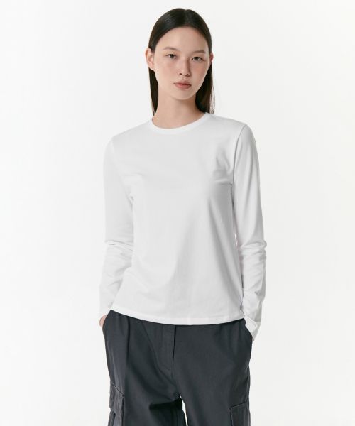 (Women) Musinsa Standard Women Flexible Crew Neck Long Sleeve T-Shirt [White] MWBTL0Z04-WH