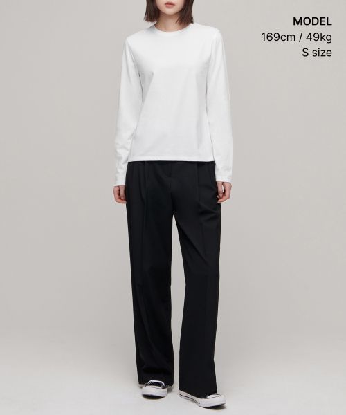 Shop (W) Musinsa Standard camiseta elástica mujer manga larga cuello redondo [blanca] MWBTL0Z04-WH