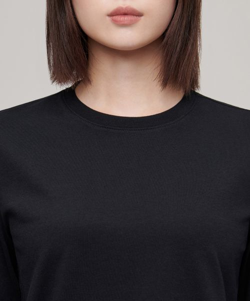 Details for (W) Camiseta manga larga mujer Musinsa Standard cuello redondo flexible [Negro] MWBTL0Z04-BK