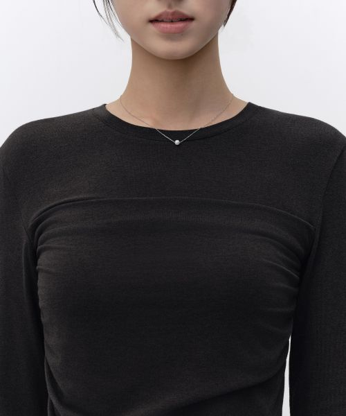 Shop (Women) Musinsa Standard Women Front Shirring Long Sleeve T-Shirt [Black] MWFTL8A05-BK
