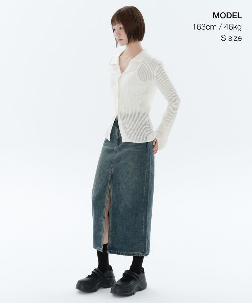 Order (W) MUSINSA STANDARD 女裝前開衩牛仔長裙 [鏽藍色] MWBSN0Z01-UL