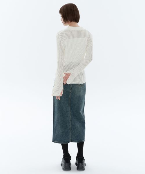 Lookbook (W) MUSINSA STANDARD 女裝前開衩牛仔長裙 [鏽藍色] MWBSN0Z01-UL
