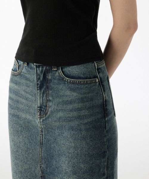 Purchase (W) MUSINSA STANDARD 女裝前開衩牛仔長裙 [鏽藍色] MWBSN0Z01-UL