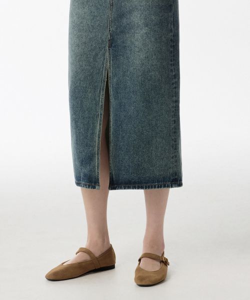 Sizing (W) MUSINSA STANDARD 女裝前開衩牛仔長裙 [鏽藍色] MWBSN0Z01-UL