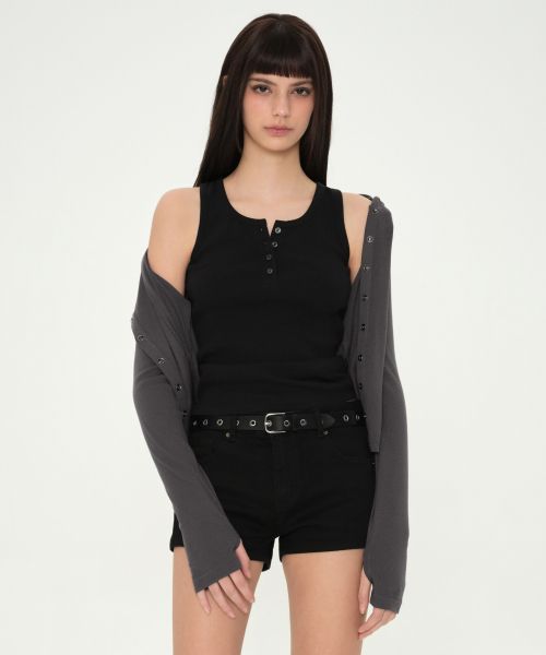 (Women) MUSINSA STANDARD WOMEN Henry Neck Tank Top [Black] MWFTE6A05-BK