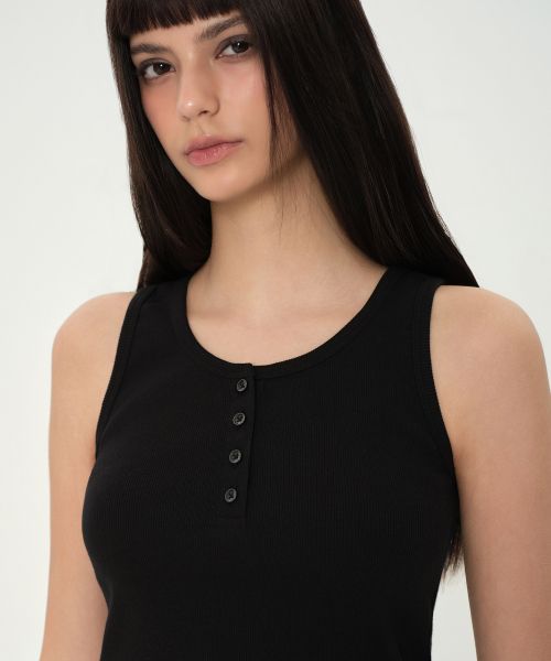 Lookbook (Women) MUSINSA STANDARD WOMEN Henry Neck Tank Top [Black] MWFTE6A05-BK