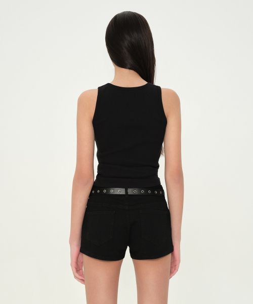 Shop (Women) MUSINSA STANDARD WOMEN Henry Neck Tank Top [Black] MWFTE6A05-BK
