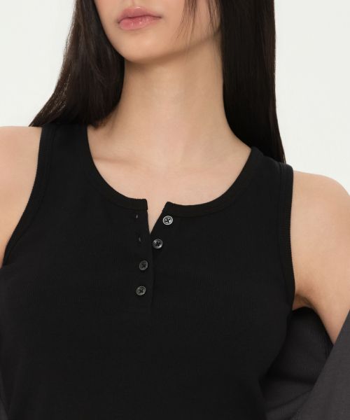 Purchase (Women) MUSINSA STANDARD WOMEN Henry Neck Tank Top [Black] MWFTE6A05-BK