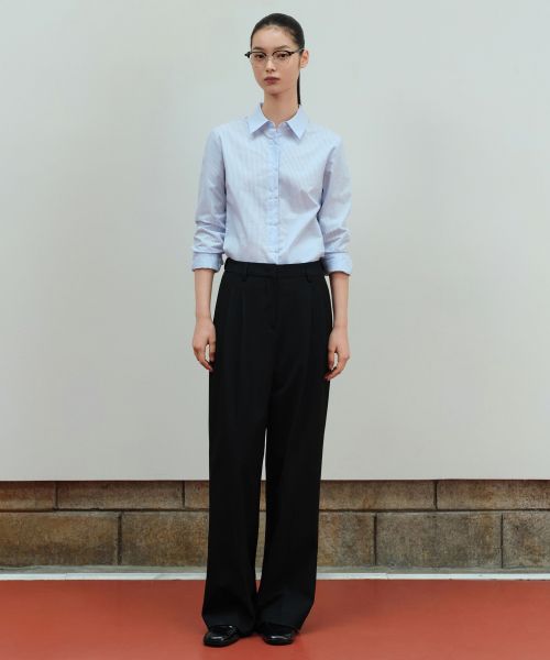 (Women) Musinsa Standard Women High-Waist Wide-Leg Hidden Banding Slack Pants [Black] MWBPL0Z10-BK