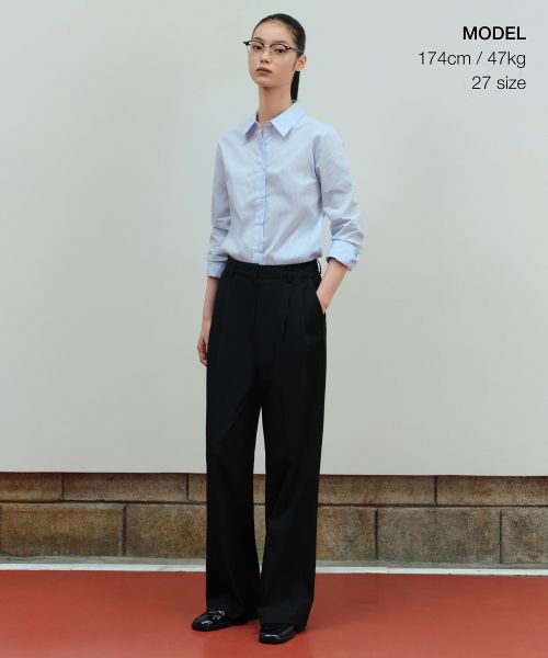 Order (W) MUSINSA STANDARD 女款高腰寬褲 隱藏式鬆緊腰頭西裝褲［黑色］ MWBPL0Z10-BK