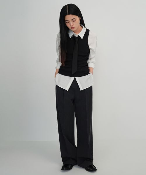 (Women) Musinsa Standard Women High Waist Wide Hidden Banding Slacks [Charcoal Gray] MWBPL0Z10-CG