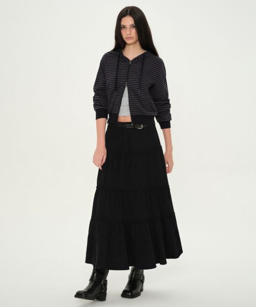 (Women) MUSINSA STANDARD WOMEN Jersey Tiered Long Skirt [Black] MWFSE5B01-BK