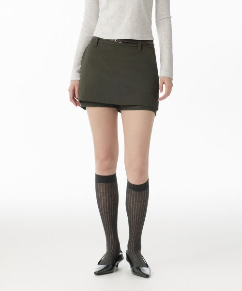 (Women) Musinsa Standard Women Layered Mini Skorts [Dusty Khaki] MWDSK0Z12-UK