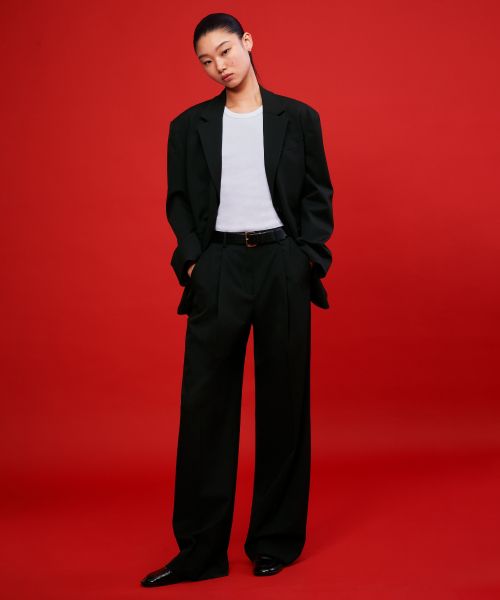 (Women) Musinsa Standard Women Low-Waist Deep-Tuck Wide Hidden-Band Slacks [Black] MWDPL9Z05-BK