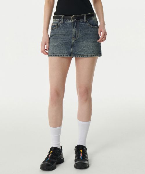 (Women) MUSINSA STANDARD WOMEN Low Rise Denim Mini Skorts [Rusty Blue] MWDSN0Z01-UL
