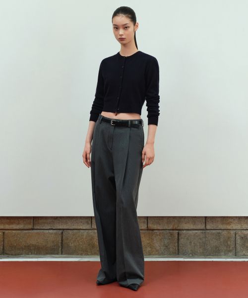 (Women) Musinsa Standard Women Low Waist Deep Tuck Extra Wide Hidden Banding Slacks [Medium Gray] MWEPL0Z01-MR