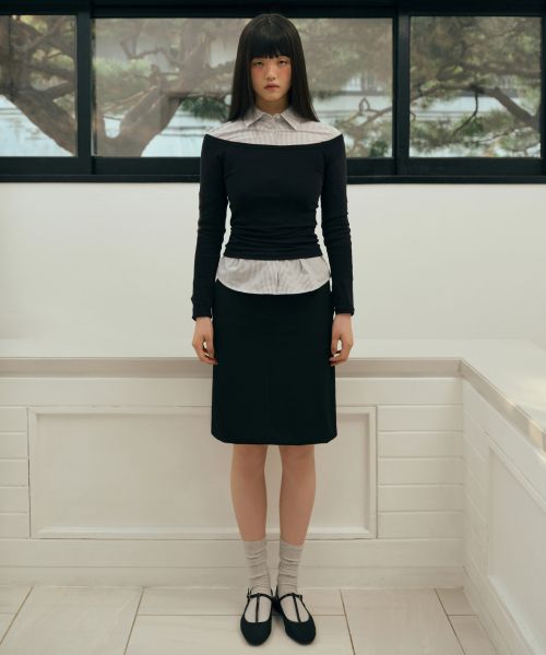 (Women) MUSINSA STANDARD WOMEN Low Waist Knee Length Skirt [Black] MWESK2Z08-BK
