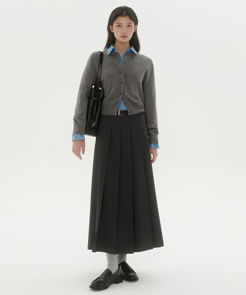 (Women) MUSINSA STANDARD WOMEN Low Waist Pleated Maxi Skirt [Gray] MWFSK5D02-GR