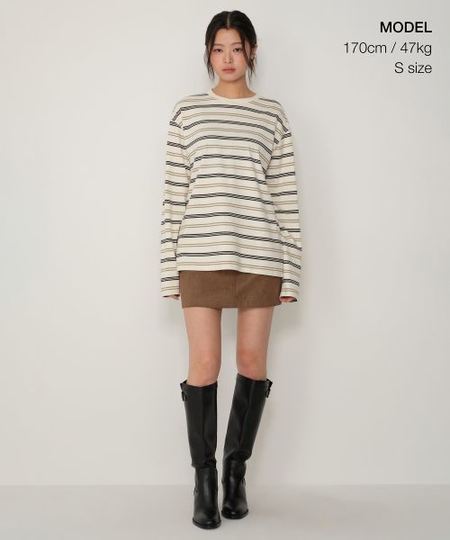 Order (W) Musinsa Standard 女款多条纹宽松长袖T恤 [奶油色/米色] MWETL8D03-W9