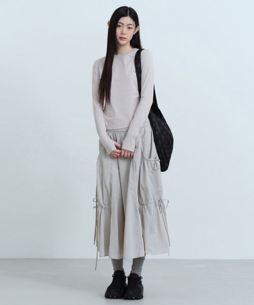 (Women) MUSINSA STANDARD WOMEN Nylon Ruched Long Skirt [Ash Grey] MWFSK5A05-AY