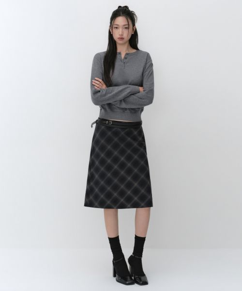 (Women) MUSINSA STANDARD WOMEN Ombre Check Knee-Length Skirt [Gray] MWFSK8C01-GR