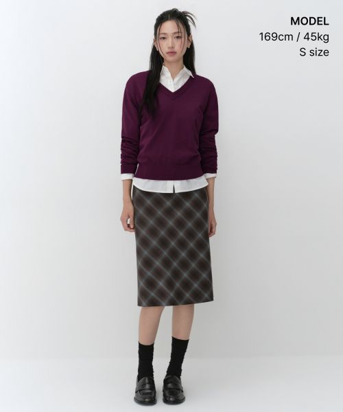 Order (Women) MUSINSA STANDARD WOMEN Ombre Check Knee-Length Skirt [Dark Brown] MWFSK8C01-DR