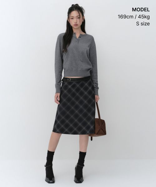 Order (Women) MUSINSA STANDARD WOMEN Ombre Check Knee-Length Skirt [Gray] MWFSK8C01-GR