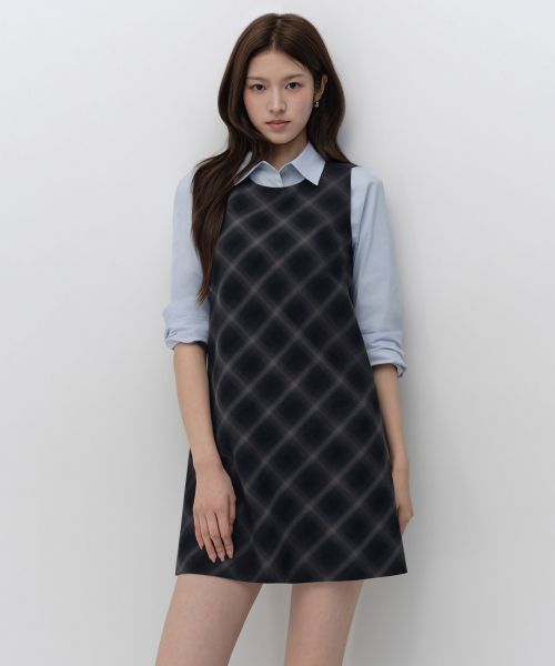 (Women) Musinsa Standard Women Ombre Check Mini Dress [Gray] MWFOP8C03-GR