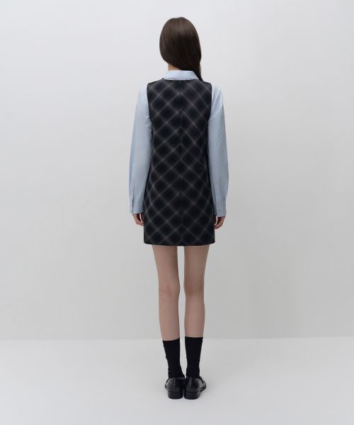 Lookbook (W) Musinsa Standard 女款渐变格子迷你连衣裙 [灰色] MWFOP8C03-GR