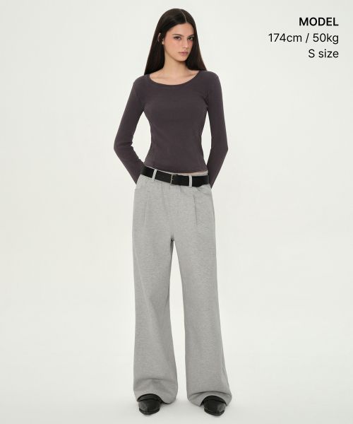 Order (Women) Musinsa Standard Women Pigment Ribbed Slim Scoop Neck Long Sleeve T-Shirt [Charcoal Gray] MWFTL3A08-CG