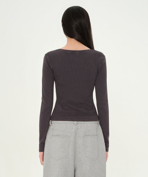 Shop (Women) Musinsa Standard Women Pigment Ribbed Slim Scoop Neck Long Sleeve T-Shirt [Charcoal Gray] MWFTL3A08-CG