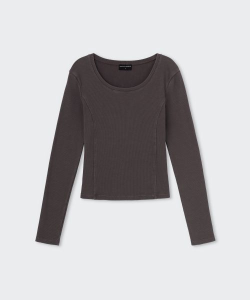 Purchase (Women) Musinsa Standard Women Pigment Ribbed Slim Scoop Neck Long Sleeve T-Shirt [Charcoal Gray] MWFTL3A08-CG