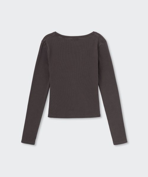 Details for (Women) Musinsa Standard Women Pigment Ribbed Slim Scoop Neck Long Sleeve T-Shirt [Charcoal Gray] MWFTL3A08-CG