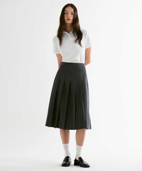 (Women) MUSINSA STANDARD WOMEN Pleated Midi Skirt [Medium Gray] MWASK0Z02-MR