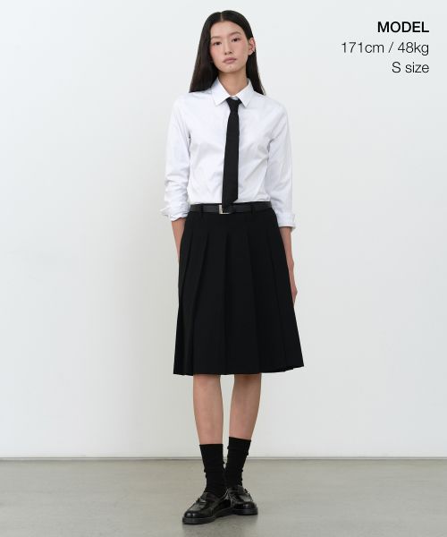 Order (Women) MUSINSA STANDARD WOMEN Pleats Knee Length Skirt [Black] MWESK0B06-BK