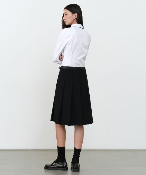 Lookbook (Women) MUSINSA STANDARD WOMEN Pleats Knee Length Skirt [Black] MWESK0B06-BK